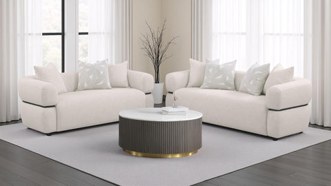 Cambria 73-inch Fabric Upholstered Round Arm Loveseat Beige