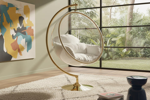 Isolde White Acrylic And Fabric Upholstered Swing Bubble Accent Chair, 1 Piece (Style 2)