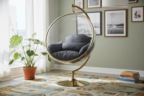 Isolde Grey Acrylic And Fabric Upholstered Swing Bubble Accent Chair, 1 Piece (Style 2)