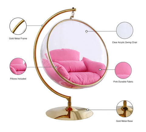 Tuft Pink Fabric Acrylic Swing Bubble Accent Chair (2 Boxes) Pink