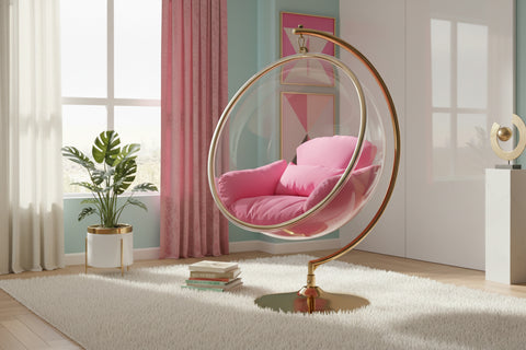 Isolde Pink Acrylic And Fabric Upholstered Swing Bubble Accent Chair, 1 Piece (Style 2)
