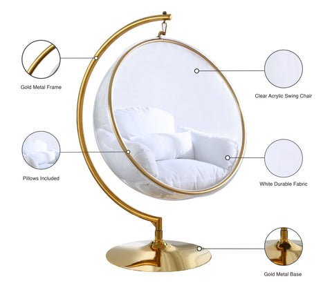 Tuft White Fabric Acrylic Swing Bubble Accent Chair (2 Boxes) White