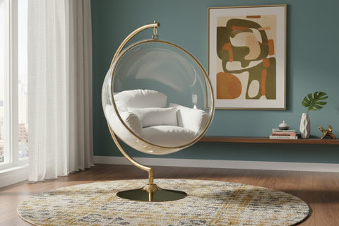 Isolde White Acrylic And Fabric Upholstered Swing Bubble Accent Chair, 1 Piece (Style 3)