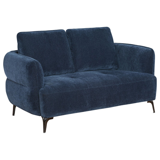 Monterey Chenille Upholstered Modern Track Arm Loveseat BlueBlue