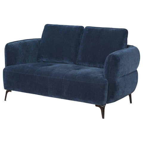 Monterey Chenille Upholstered Modern Track Arm Loveseat BlueBlue