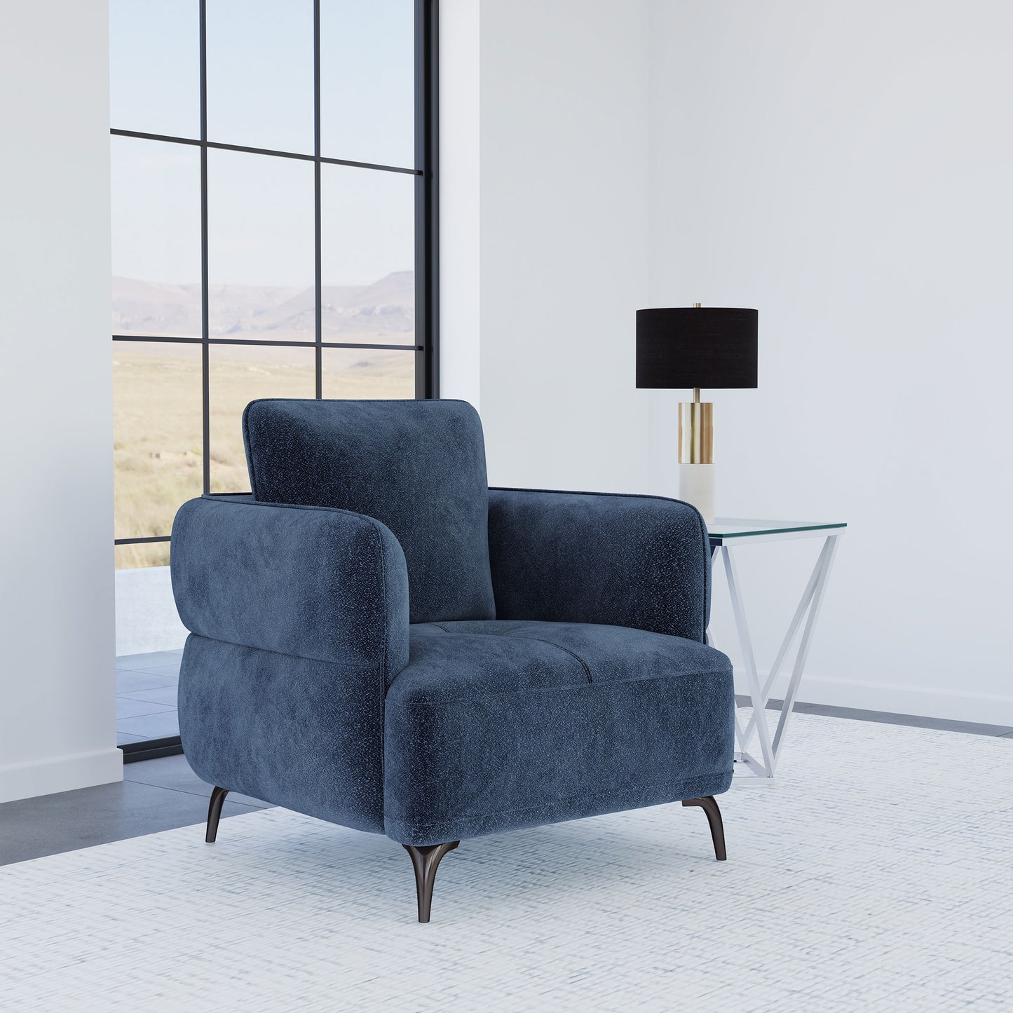 monterey chenille upholstered modern track arm chair blueblue