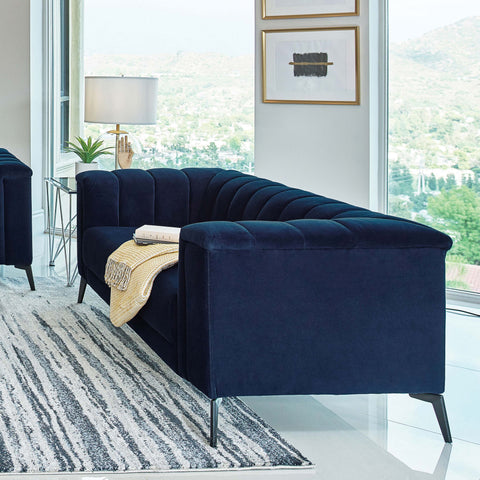 Addison Upholstered Tuxedo Arm Tufted Loveseat BlueBlue