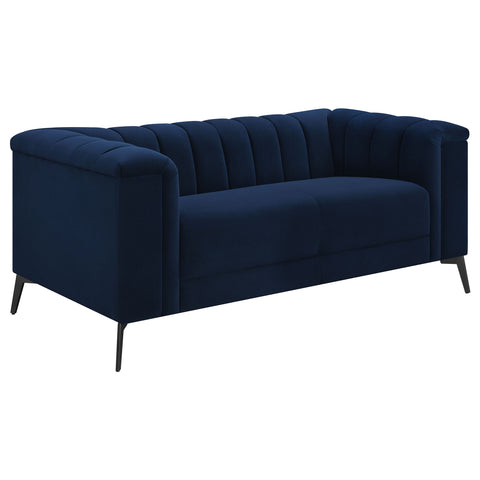Addison Upholstered Tuxedo Arm Tufted Loveseat BlueBlue