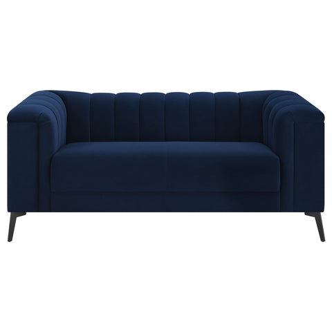 Addison Upholstered Tuxedo Arm Tufted Loveseat BlueBlue