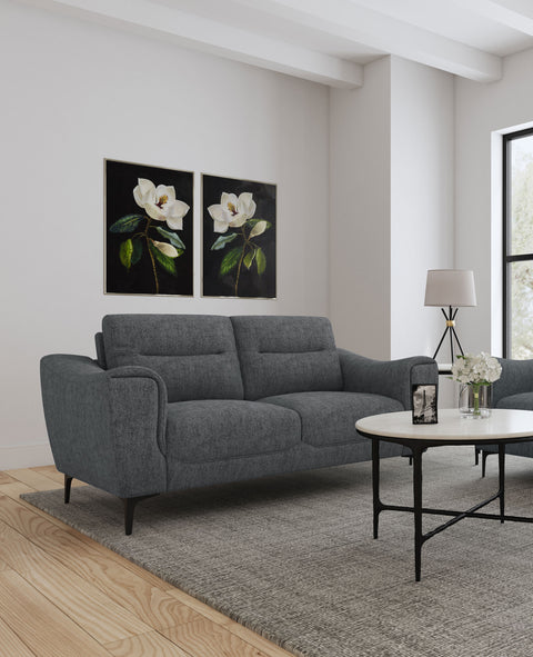 Carmen Upholstered Sloped Track Arm Loveseat Charcoal