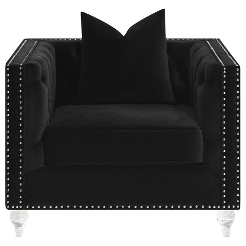 Serene Upholstered Tufted Tuxedo Arm Accent Chair Black