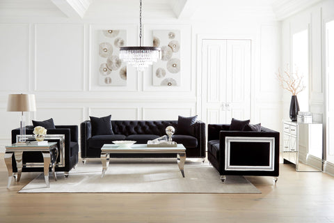 Serene Upholstered Tufted Tuxedo Arm Accent Chair Black