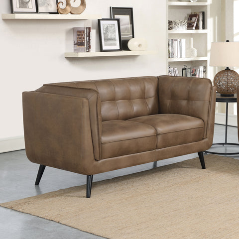 Althea Upholstered Tuxedo Arm Tufted Loveseat BrownBrown