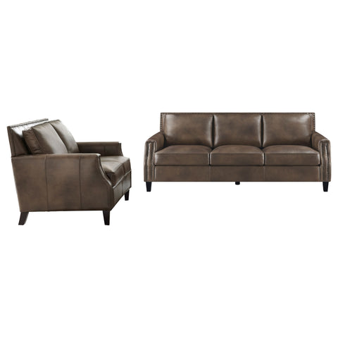 Avalon 2-piece Upholstered Recessed Arm Sofa Set Brown SugarBrown Sugar
