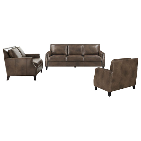 Avalon 3-piece Upholstered Recessed Arm Sofa Set Brown SugarBrown Sugar