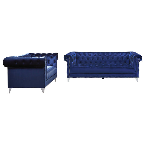 Everly 2-piece Upholstered Tuxedo Arm Tufted Sofa Set BlueBlue