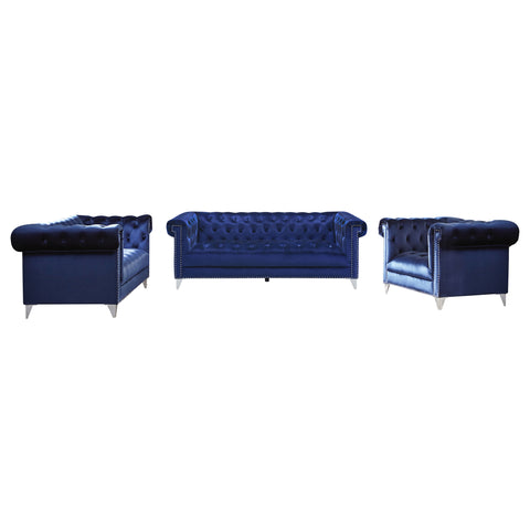 Everly 3-piece Upholstered Tuxedo Arm Tufted Sofa Set BlueBlue
