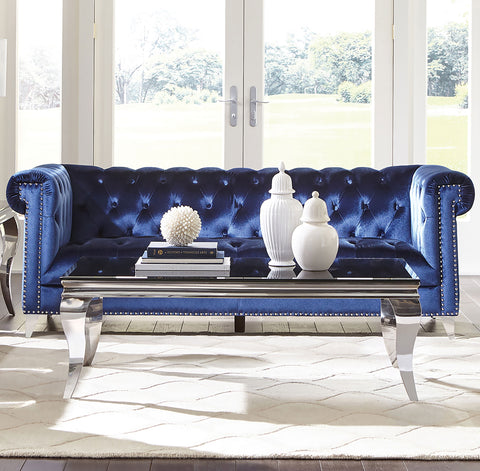 Everly Upholstered Tuxedo Arm Tufted Sofa BlueBlue