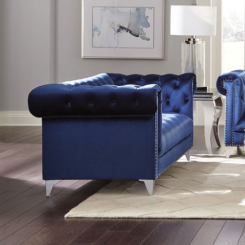 Everly Upholstered Tuxedo Arm Tufted Loveseat BlueBlue