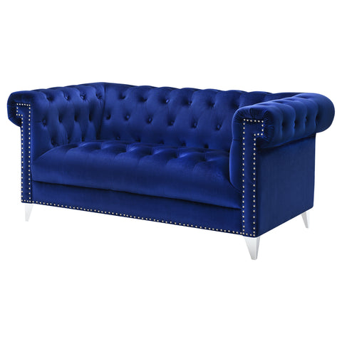 Everly Upholstered Tuxedo Arm Tufted Loveseat BlueBlue
