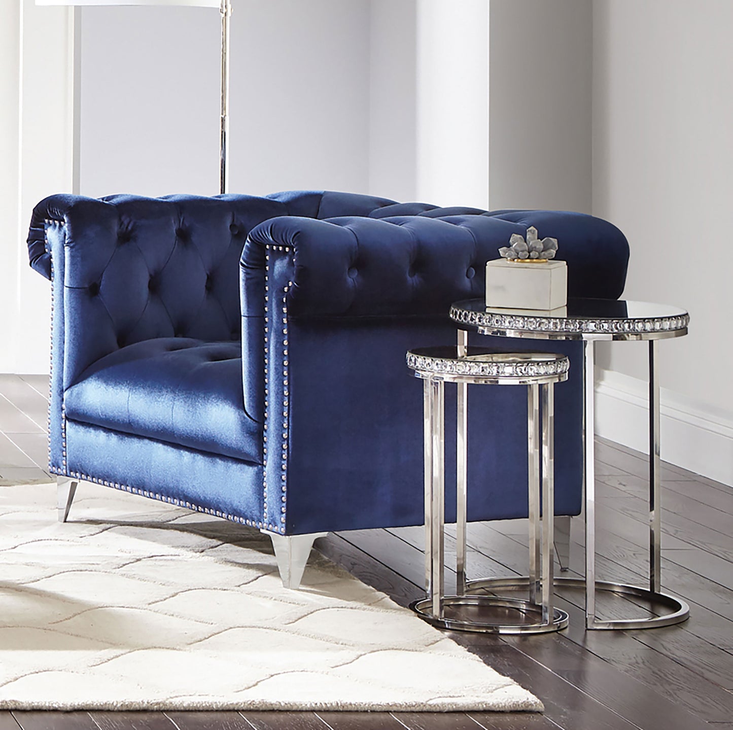 everly upholstered tuxedo arm tufted accent chair blueblue