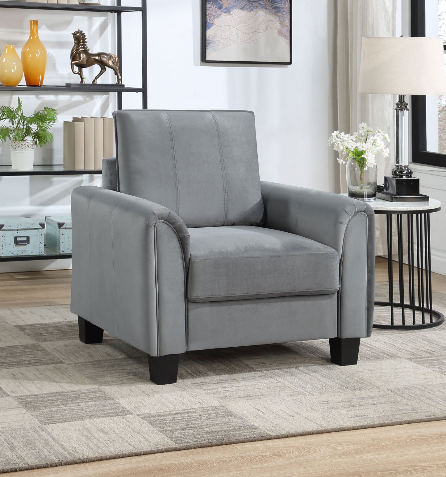 deja upholstered rolled arm accent chair greygrey