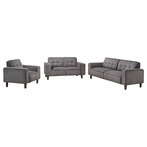 Leilani 3-piece Upholstered Track Arm Sofa Set CharcoalCharcoal