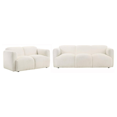 Amador 2-piece Upholstered Round Track Arm Sofa Set White
