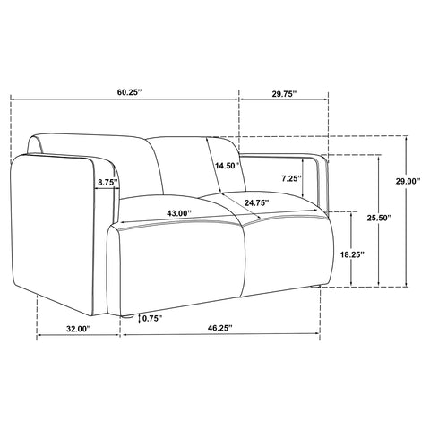 Amador Fabric Upholstered Round Track Arm Loveseat White