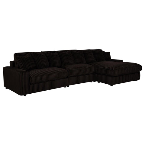 Ruth 3-Piece Corduroy Reversible Chaise Sectional Sofa Chocolate Brown