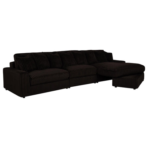 Ruth 3-Piece Corduroy Reversible Chaise Sectional Sofa Chocolate Brown