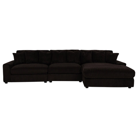 Ruth 3-Piece Corduroy Reversible Chaise Sectional Sofa Chocolate Brown