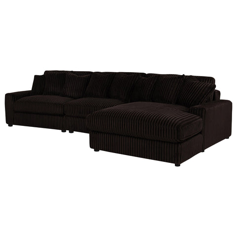 Ruth 3-Piece Corduroy Reversible Chaise Sectional Sofa Chocolate Brown