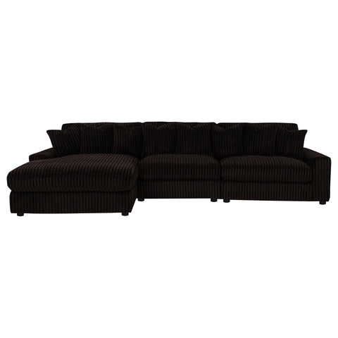 Ruth 3-Piece Corduroy Reversible Chaise Sectional Sofa Chocolate Brown