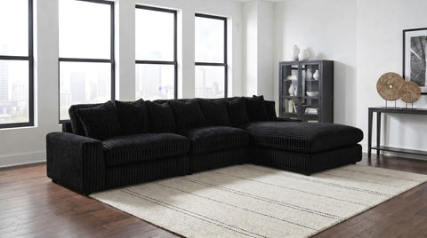 Ruth 3-Piece Corduroy Reversible Chaise Sectional Sofa Black