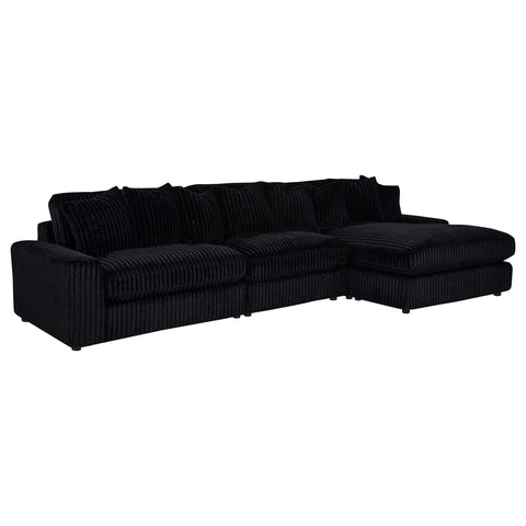 Ruth 3-Piece Corduroy Reversible Chaise Sectional Sofa Black