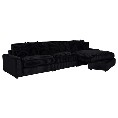 Ruth 3-Piece Corduroy Reversible Chaise Sectional Sofa Black