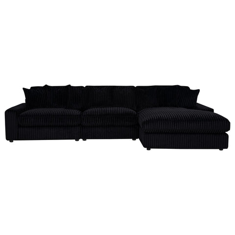 Ruth 3-Piece Corduroy Reversible Chaise Sectional Sofa Black