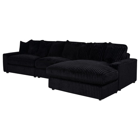 Ruth 3-Piece Corduroy Reversible Chaise Sectional Sofa Black