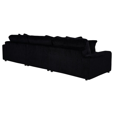 Ruth 3-Piece Corduroy Reversible Chaise Sectional Sofa Black