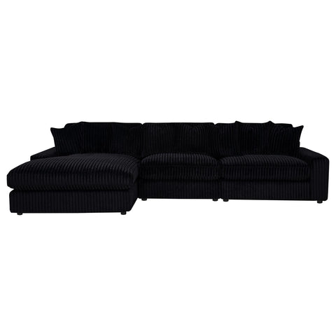 Ruth 3-Piece Corduroy Reversible Chaise Sectional Sofa Black