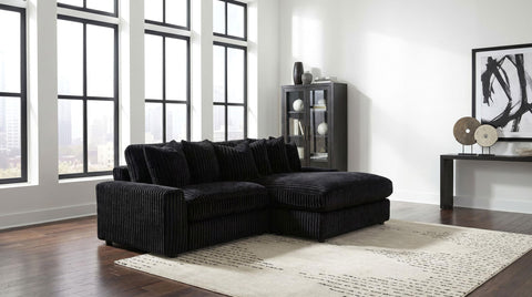 Ruth 2-Piece Corduroy Reversible Chaise Sectional Sofa Black