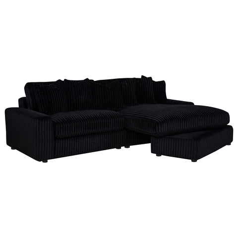 Ruth 2-Piece Corduroy Reversible Chaise Sectional Sofa Black