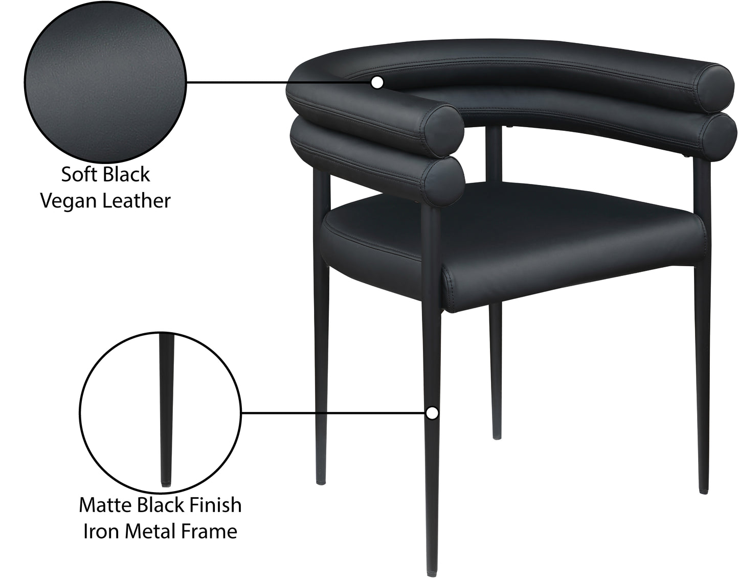 calais black vegan leather dining chair