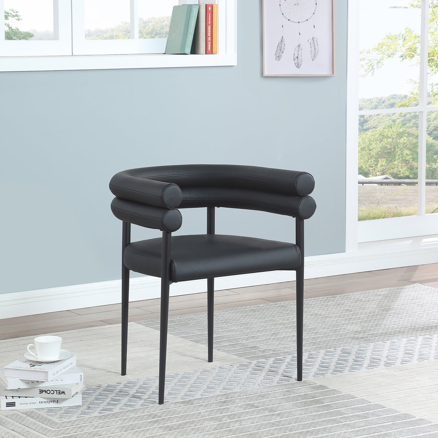 calais black vegan leather dining chair