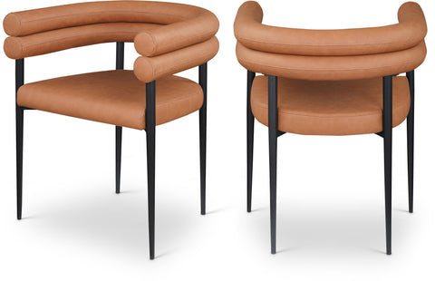 Iris Cognac Vegan Leather Upholstered Dining Chair, 2-Piece