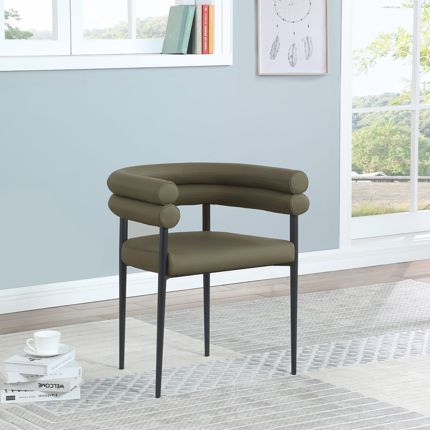 calais olive vegan leather dining chair