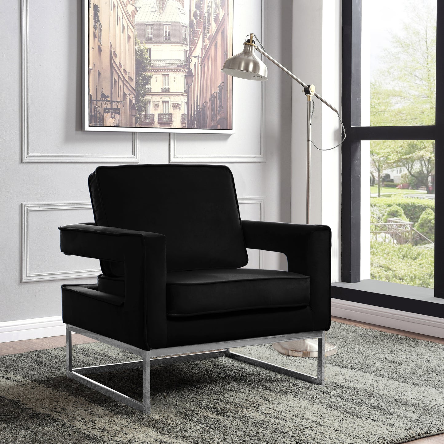 madelyn black velvet accent chair