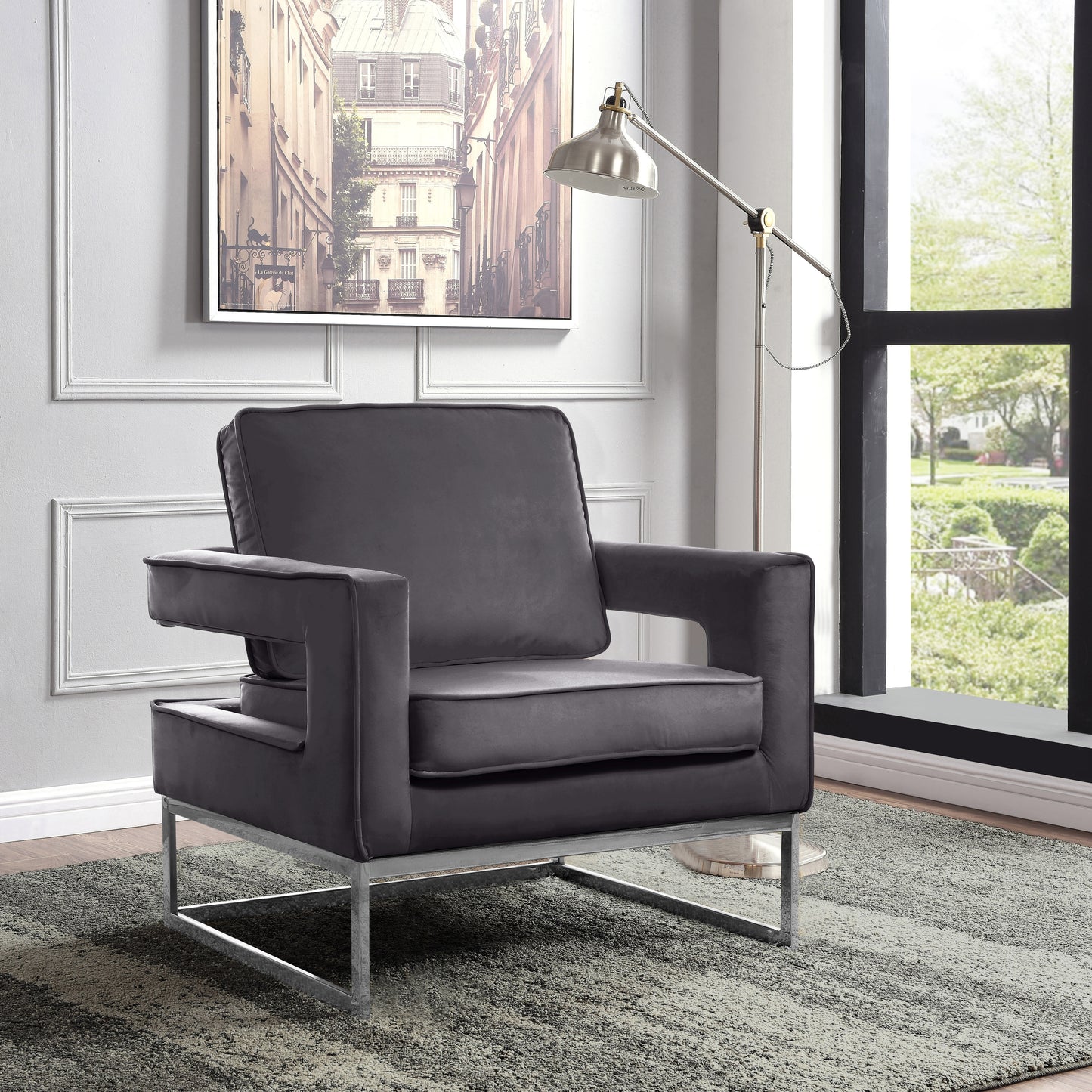 madelyn grey velvet accent chair