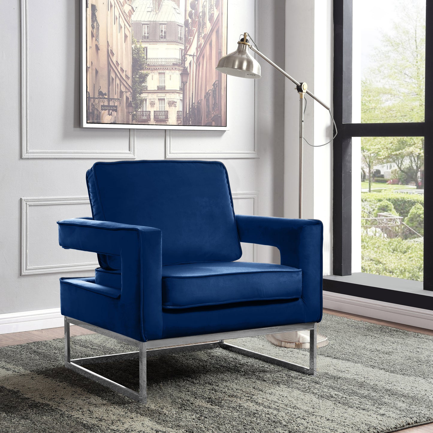 madelyn navy velvet accent chair